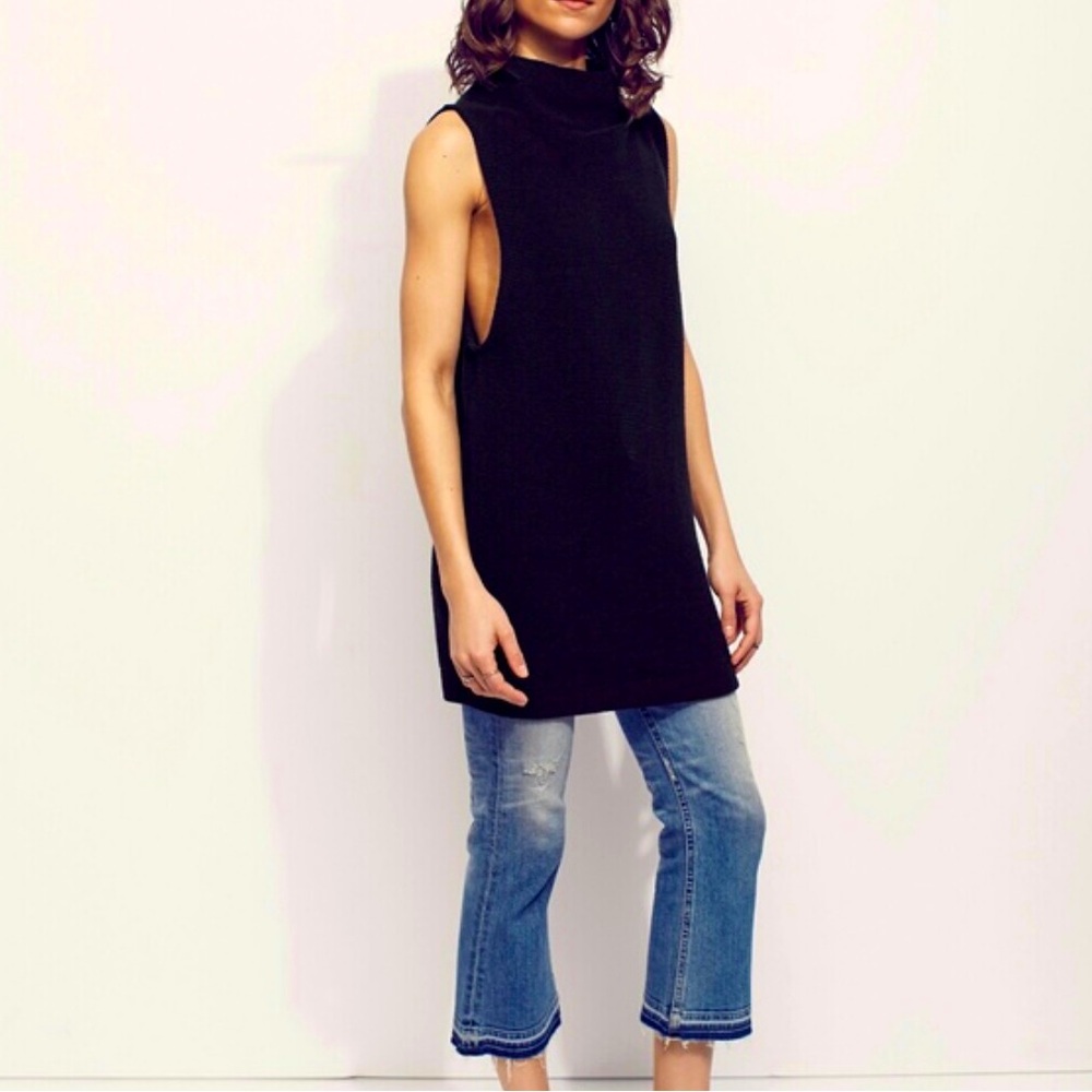 Free People Sleeveless Cowl Sweater Tunic Dress, Black, XS